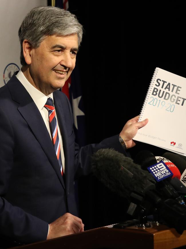 South Australian Treasurer Rob Lucas at the mid-year budget review. Picture: AAP / Kelly Barnes