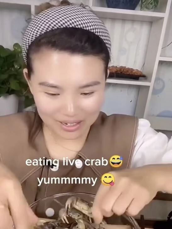 Several TikTok users were horrified at the sight of a woman eating live crabs. Picture: TikTok / novemberwhen721