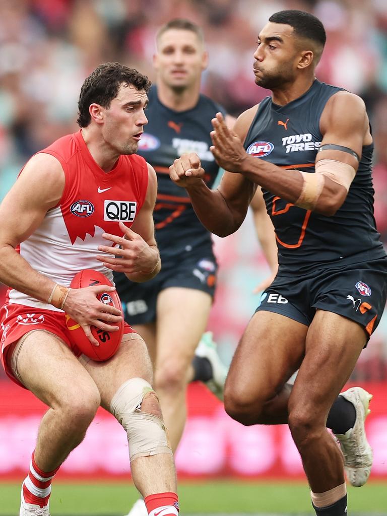 Callum Brown’s hit on Tom McCartin in the Sydney derby. Picture: Matt King/AFL Photos