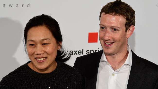 Mark Zuckerberg arrives to receive the Axel Springer Award with his wife Priscilla Chan in Berlin on February 25, 2016. Picture: John Macdougall/AFP