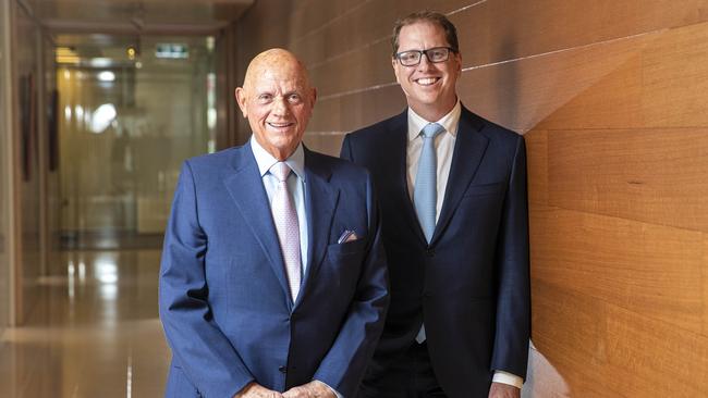 Premier Investments chair Solomon Lew with his incoming chief executive Richard Murray. Picture: Aaron Francis