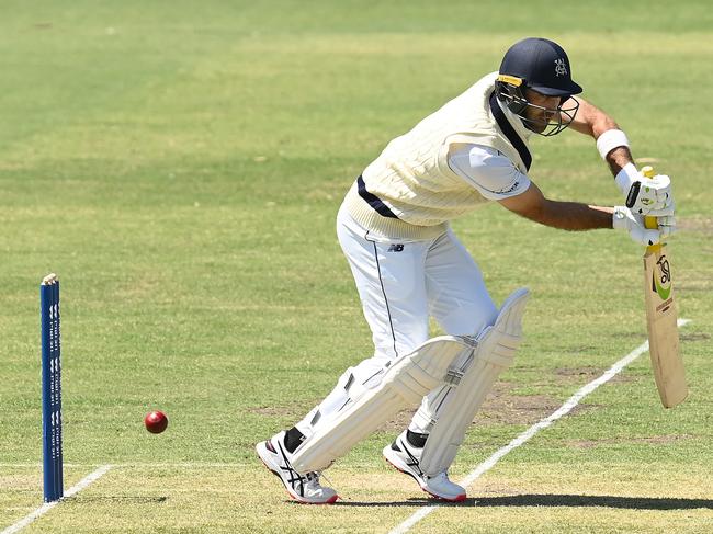 MELBOURNE, AUSTRALIA - FEBRUARY 20: Glenn Maxwell of Victoria bats during the Sheffield Shield match between Victoria and South Australia at CitiPower Centre, on February 20, 2023, in Melbourne, Australia. (Photo by Quinn Rooney/Getty Images)