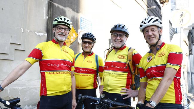 Cyclists, members of the Sydney Easy Riders club and ramp enthusiasts (from left) Iain McAdam, Zlatko Tomevski, Peter McNamara and Alan Johnson. Picture: Jonathan Ng