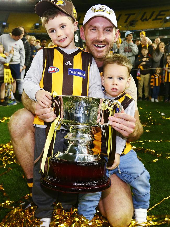 Brendan Whitecross celebrates Box Hilll’s VFL premiership.