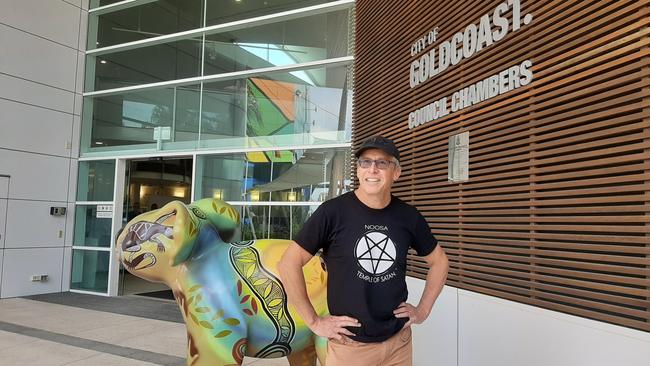 Noosa Temple of Satan lawyer Trevor Bell outside Gold Coast City Council chambers after the group was denied access to a prayer room due to "security reasons". Photo: Brianna Morris-Grant