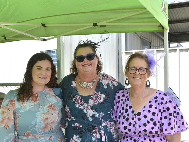 At the Clifton Races are (from left) Teagan Jones, Kellie Brady and Sharon Heatherington, Saturday, October 28, 2023. Picture Jessica Klein