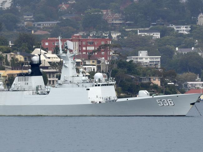 A Chinese Navel ship anchored in Sydney Harbour, Friday, June 7, 2019. Three Chinese Navy ships made a surprise four-day visit to Sydney, with Australian Prime Minister Scott Morrison saying it was a reciprocal visit after Australian naval vessels visited China. (AAP Image/Bianca De Marchi) NO ARCHIVING