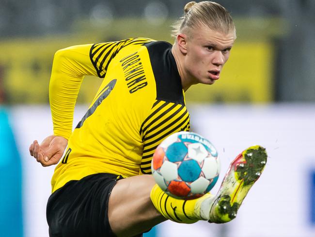 Erling Haaland of Borussia Dortmund is a goalscoring machine who is touted to be signed by Manchester City or Real Madrid. Picture: Marvin Ibo Guengoer/GES-Sportfoto/Getty Images