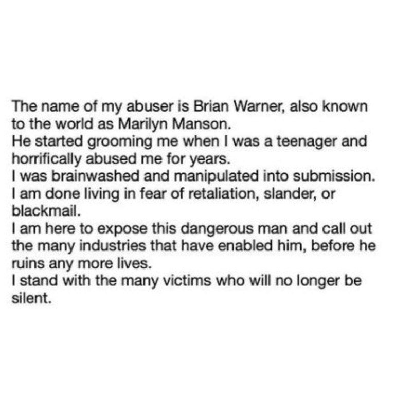 Evan Rachel Wood's Instagram post about Marilyn Manson. Picture: Instagram