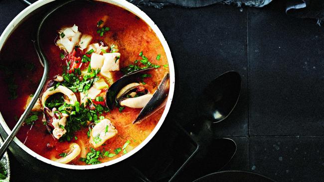 Rustic fish soup. Styling: David Morgan. Photography: Guy Bailey.