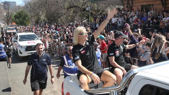 Collingwood captain Darcy Moore in the AFL Grand Final Parade for the Brisbane Lions and The Collingwood Magpies. Picture: NCA NewsWire / David Crosling