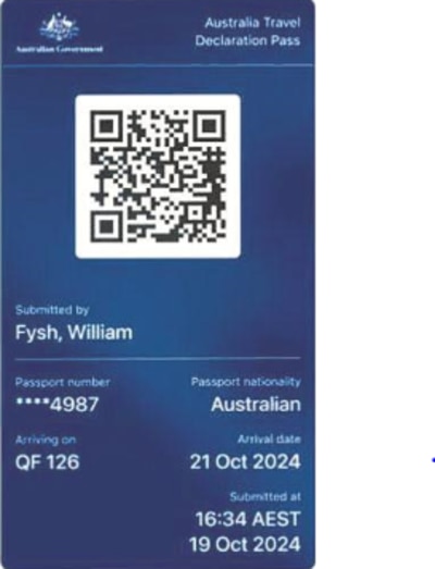 The digital Australian Travel Declaration Pass.