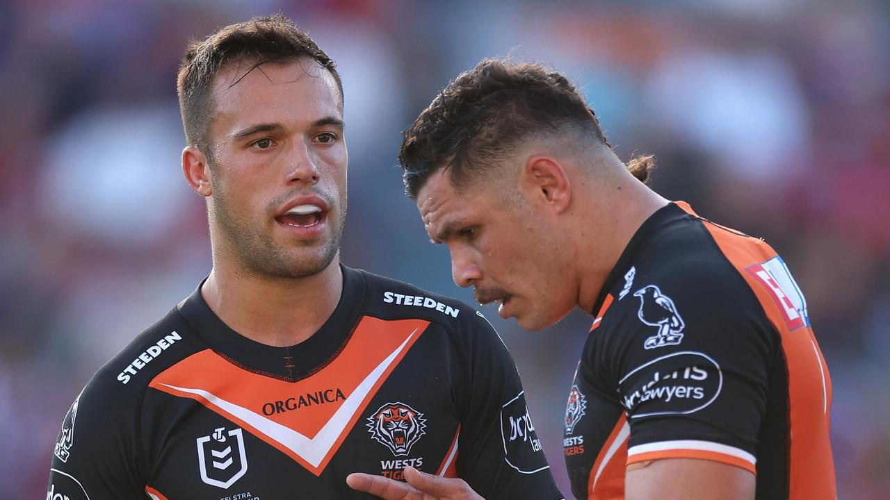 Luke Brooks and James Roberts were unable to spark the Tigers against the Knights. Picture: Cameron Spencer/Getty Images