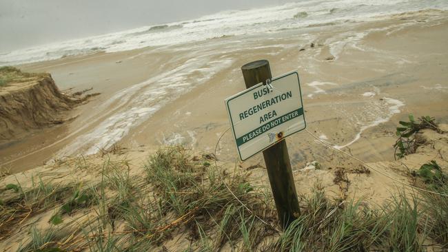 SOUTH GOLDEN BEACH, AUSTRALIA - NewsWire Photos - MARCH 5 , 2025: Heavy beach erosion on the coast as the community of South Golden Beach braces ahead of the Cat 2 TC Cyclone AlfredÃs arrival this week.Picture: NewsWire / Glenn Campbell