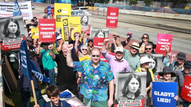 People protest against privatisation of bus services. Picture: MARK SCOTT)