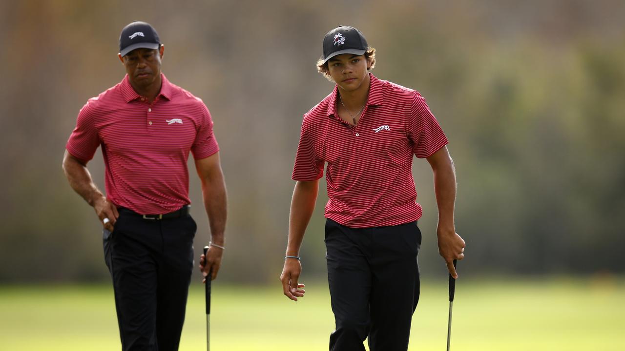 Tiger Woods playing with his son Charlie Woods in the PNC Championship at Ritz-Carlton Golf Club. (Photo by Mike Ehrmann/Getty Images)