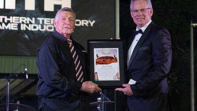 Alan Smith and Sean Bowden at the 2023 AFLNT Hall of Fame. Picture: Pema Tamang Pakhrin