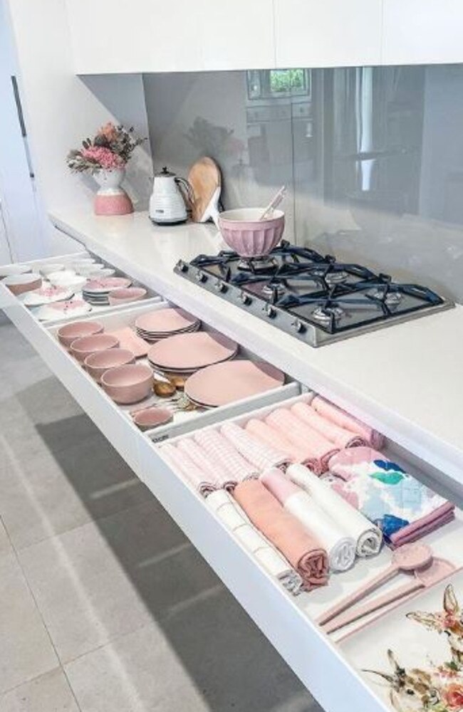 When she built her current home five years ago she made sure the kitchen had plenty of drawers. Picture: Instagram/@sonyameares.