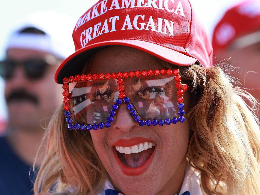 Nina Martinez waits for the arrival of former US President Donald Trump a rally in Miami, Florida. Picture: Joe Raedle/Getty Images/AFP.