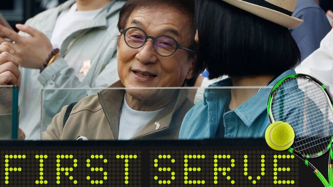 Hollywood megastar Jackie Chan delights fans at the Australian Open women's final. Picture: supplied