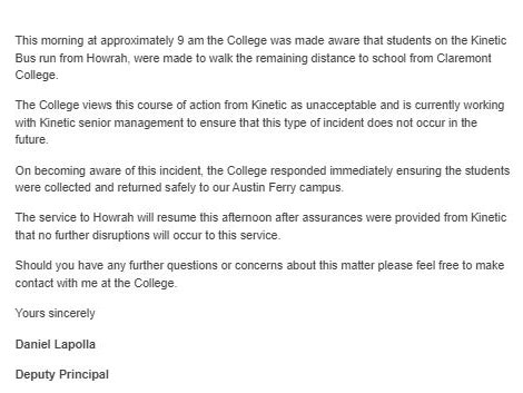 St Virgils Catholic College email from principal.