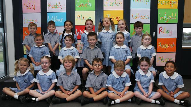 Christ the King Catholic Primary School Prep L Back row L-R: Harvey Ridley, James Henman, Lilliana Antonijevic, Odessa Warton, Madeline McCracken, Evie Krauzowicz, William Jones. Middle row: Billie Crook, Aria Brennan, Cash Charles, Olive Gulino-Bonow, Poppy Daffy. Front row: Harriet Hunt, Charlotte Johnson, August Jackson, Lewis Van Den Bosch, Sienna Leddin, Scarlett Woodrow, Luna Oliva.