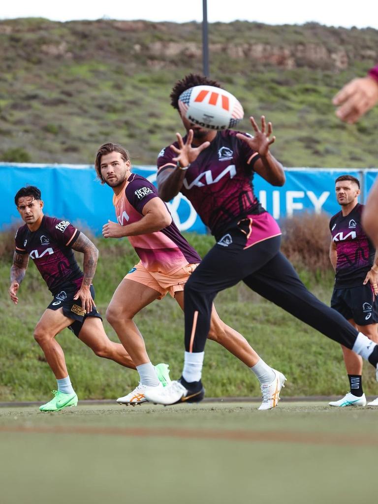 Brisbane Broncos players pictured during their first training session at the LA Rams home training centre. Picture Instagram @brisbanebroncos