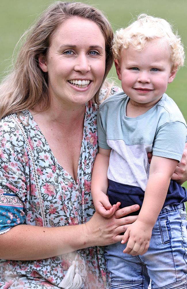 Kristie Brandt with son Zephyr Pieterse, 2, who has had a small cyst removed from his neck. Picture: Tara Croser