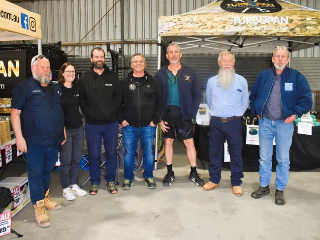 Attendees enjoying the 159th Sale Agricultural Show at the Sale Showgrounds on Friday, November 01, 2024: Graham Watt, Chanelle Buckle, Ryan Hewett, Jamie Dorrity, Mark Askham, John Munn and Phil Large. Picture: Jack Colantuono