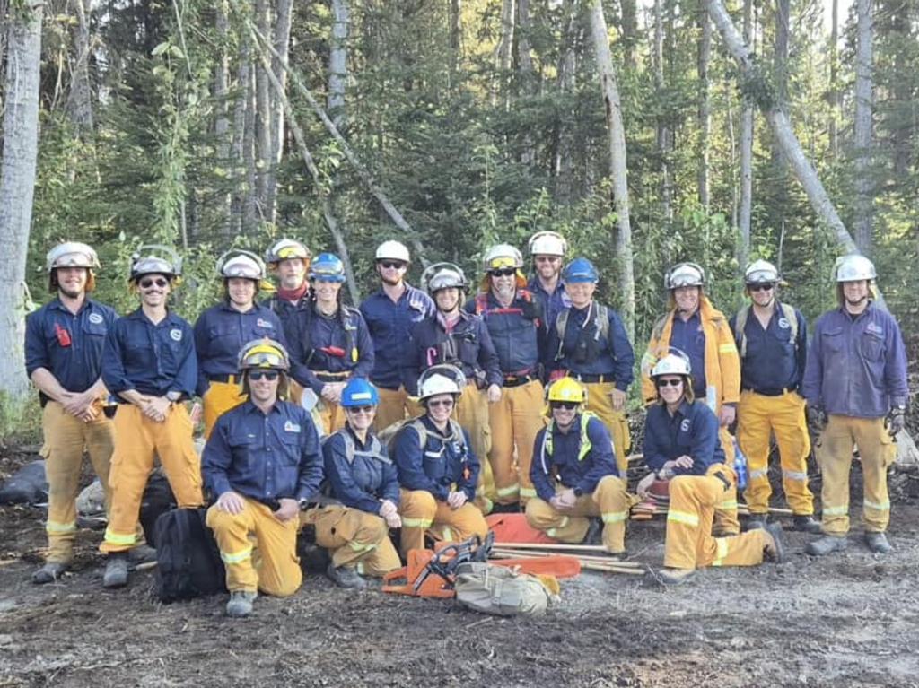 Sugarloaf Rural Fire Brigade volunteer firefighter Hugh Strong (back middle) has joined international forces to fight the Canadian wildfires in 2024. Photo: Hugh Strong