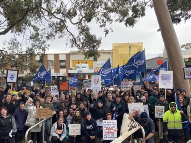 Darebin council workers walked off the job and protested on the steps of Preston town hall after engaging in industrial action for better pay for the last six weeks.