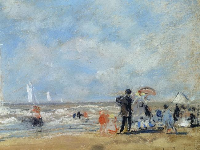 BOUDIN On the Beach, pastel by Eugene Boudin who showed Monet how to paint outdoors.