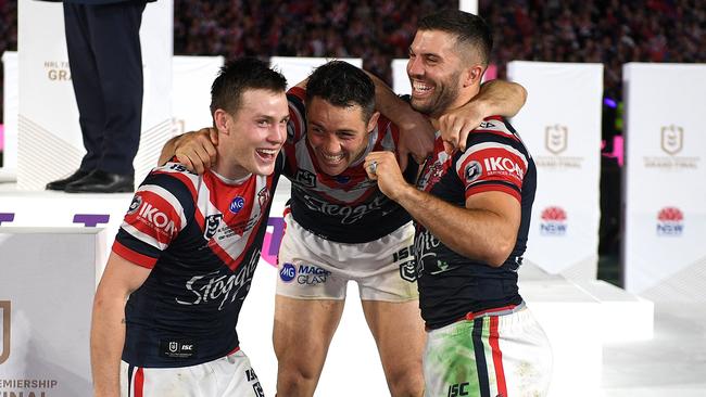 Luke Keary (L) is right at home at the Sydney Roosters, where he’s won two premierships. Picture: AAP