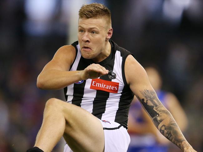 AFL Round 14. 23/06/2019.  Western Bulldogs v Collingwood at Marvel Stadium.   Collingwood's Jordan De Goey  3rd quarter   .  Pic: Michael Klein