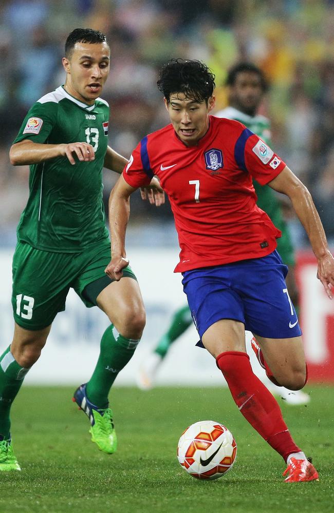 Son Heung Min proves too slippery for the Iraqi defence.