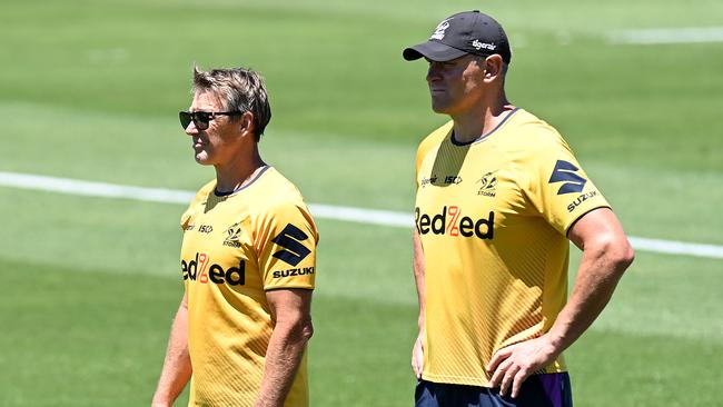 Craig Bellamy and Jason Ryles together at a training session. Picture: Bradley Kanaris/Getty Images