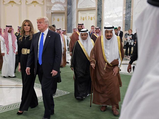 Saudi Arabia's King Salman bin Abdulaziz al-Saud (R), and US President Donald Trump (2nd L) and US First Lady Melania Trump on a visit to Riyadh in 2017. Picture: AFP