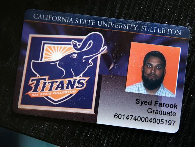 Former student ... Syed Farook’s student ID card sits on a desk in his San Bernardino home. Picture: Justin Sullivan/Getty Images