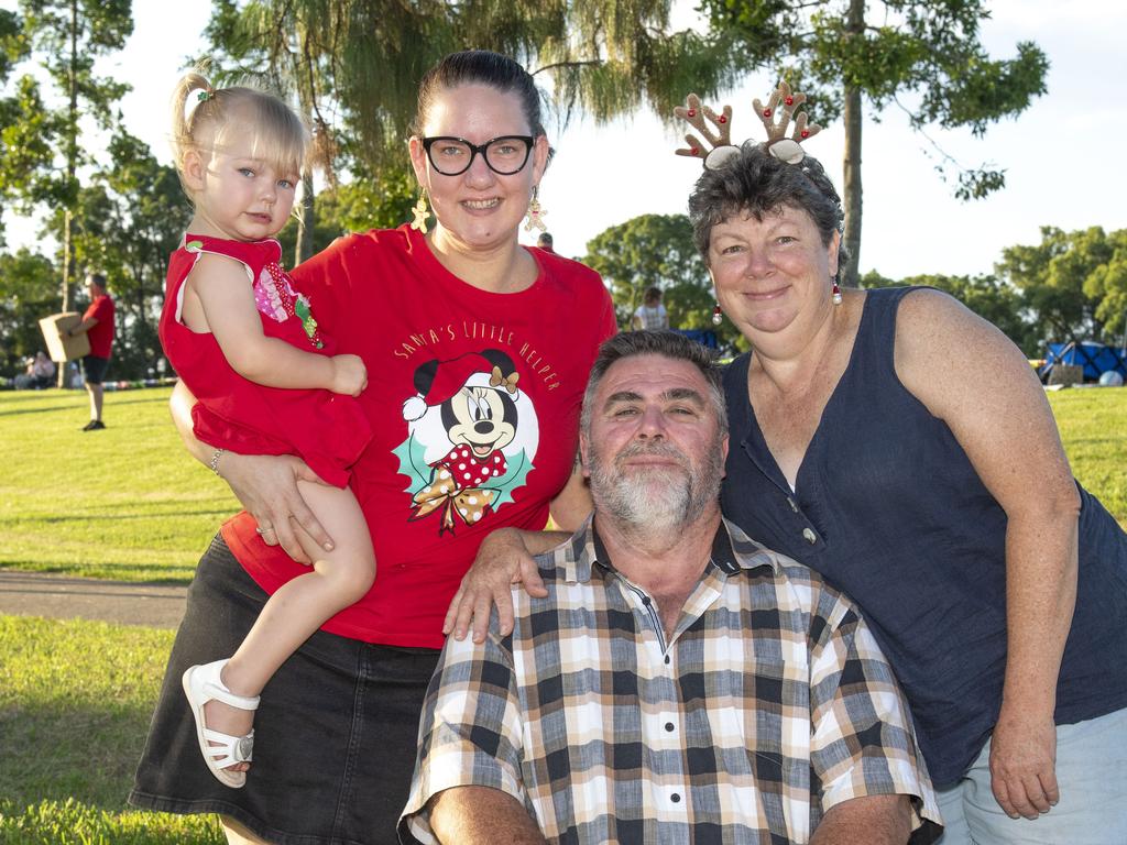 (From left) Kaley Stibbard, Emma Stibbard, Michael Schoemaker and Amanda Digweed. Triple M Mayoral Carols by Candlelight. Sunday 8th December, 2024. Picture: Nev Madsen.