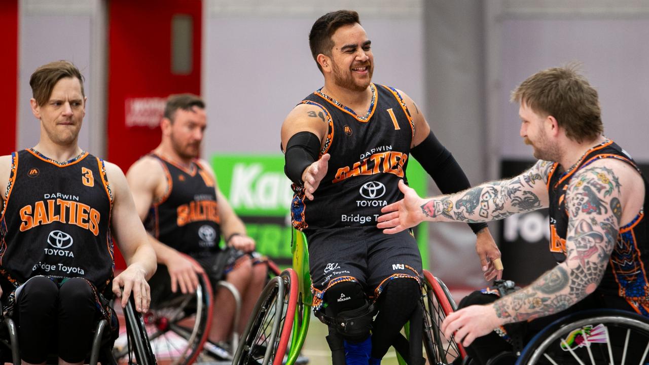 Darwin Salties Wheelchair team celebrating a win. Picture: Daniel Bennett Photography.