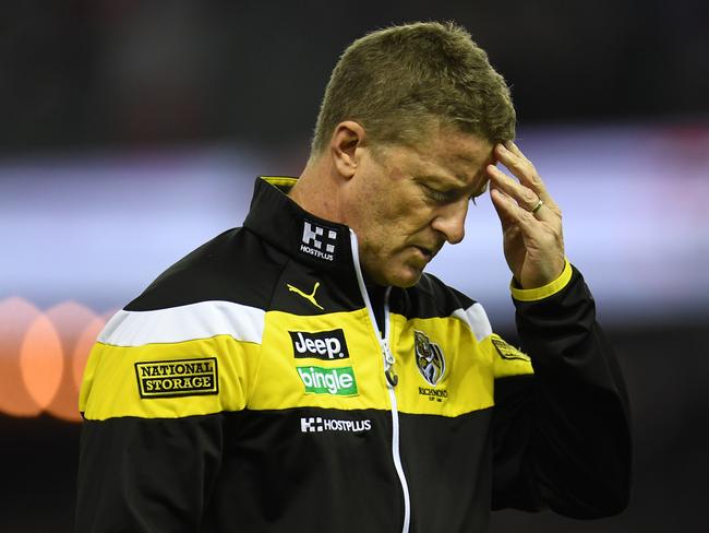 Richmond coach Damien Hardwick during the Round 16 AFL match between the St. Kilda Saints and the Tigers.