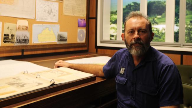 Jared Archibald at the MAGNT Cyclone Tracy exhibition, remembering what it was like coming to Darwin after the tragedy. Picture: Sam Lowe