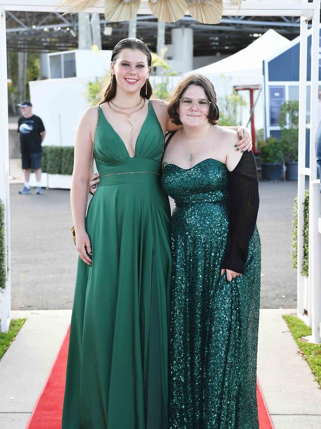 Peppa Barlow and Llara Conway at the 2023 Caloundra State High School Year 12 formal. Picture: Patrick Woods.