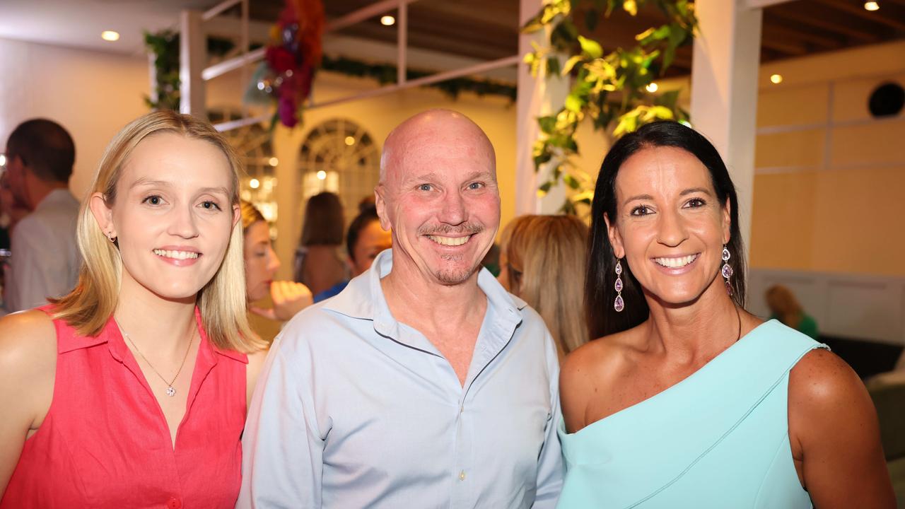 Dannielle Murray, Rod Power and Vanessa Larkins at the Gold Coast Titans Season Launch 2024 at The Star Gold Coast Garden Bar for Gold Coast at Large. Picture: Portia Large