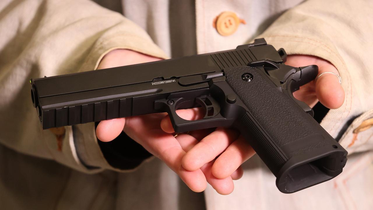 A black Gel Blaster pistol. Picture: Liam Kidston