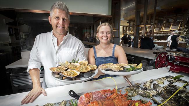 Chef Massimo Mele and cook Sabina Newton who are cooking at the Eat More Tassie Seafood Marquee during the Australian Wooden Boat Festival. Picture: Chris Kidd