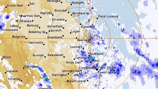 This radar image shows showers off the coast of southeast Queensland on Tuesday, April 6, 2021.