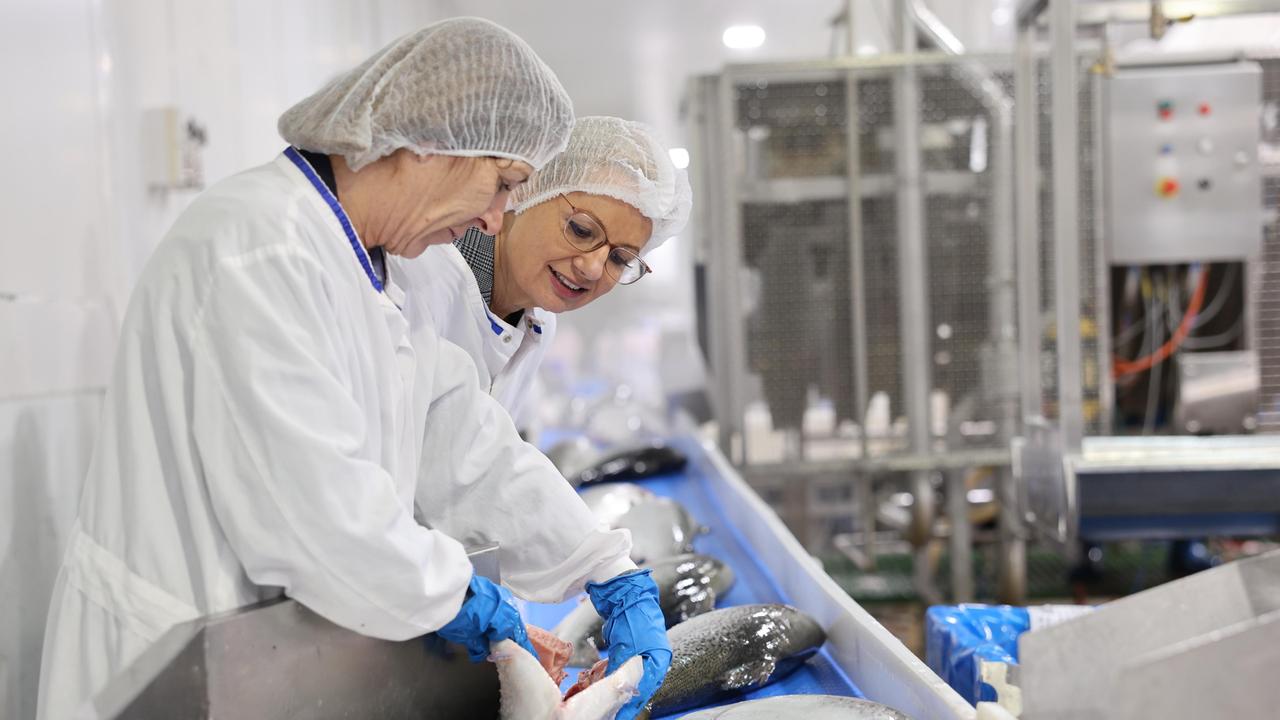 Deputy Opposition Leader Sussan Ley at Huon Aquaculture processing facility. Picture: Supplied