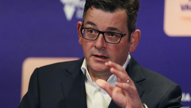 Premier Daniel Andrews was quizzed at Tuesday’s press conference. Picture: David Crosling