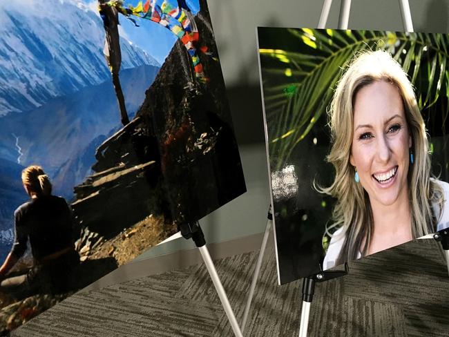 Posters of Justine Ruszczyk Damond are displayed at a news conference for her family in Minneapolis. Picture: AP